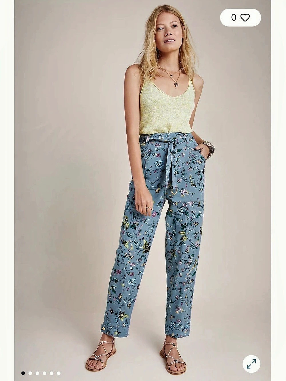 Anthropologie Floral Cargo Pants in Blue Size Medium 4